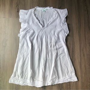 True Destinations Mini Dress Beach Cover Size M White Cotton Boho Resortwear